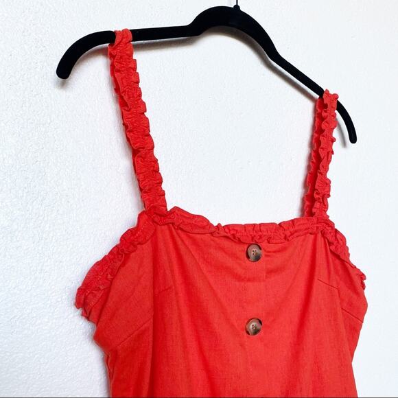 Newbury Kustom Button Front Ruffle Strap Dress Size Large - Picture 3 of 14